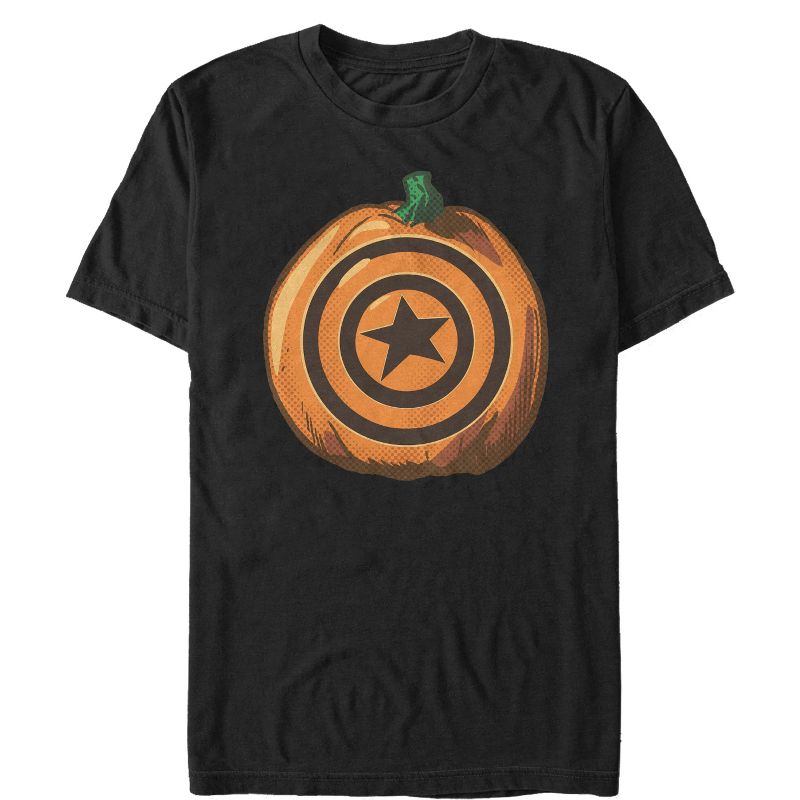 Men's Marvel Halloween Captain America Shield Pumpkin T-Shirt, 1 of 5
