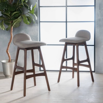 Mid-Century Modern Upholstered Dark Beige Barstools, Set of 2