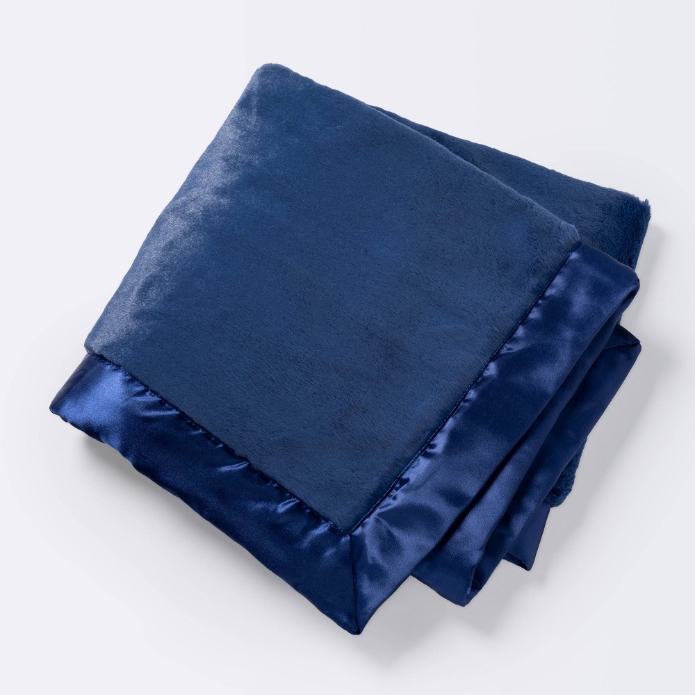 Solid Satin Edge Plush Blanket - Cloud Island Navy