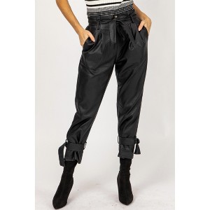 Women's LEATHER PLEATED ANKLE TIE PANTS - Venti6 - 1 of 4