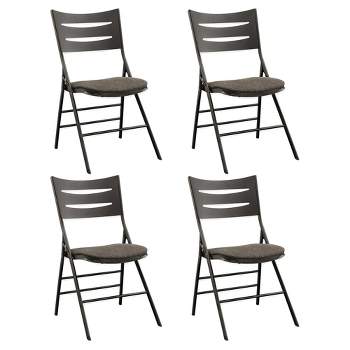 MECO Sudden Comfort Destiny 3 Slat Back Padded Folding Chair with Contoured Backrest and Steel Frame for Indoor or Outdoor Events, Cinnabar (Set of 4)