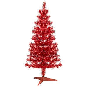 Northlight Pre-Lit Artificial Tinsel Christmas Tree - 3' - Red - Clear Lights - 1 of 4