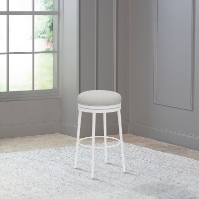 Aubrie Swivel Backless Counter Stool in Off-White and Silver