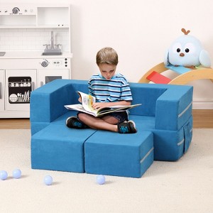 3 Pcs Toddler Couch, Modular Kids Play Couch with Armrest, Kids Fold Out Couch Toddler Playroom Essentials for Classroom Bedroom - 1 of 4