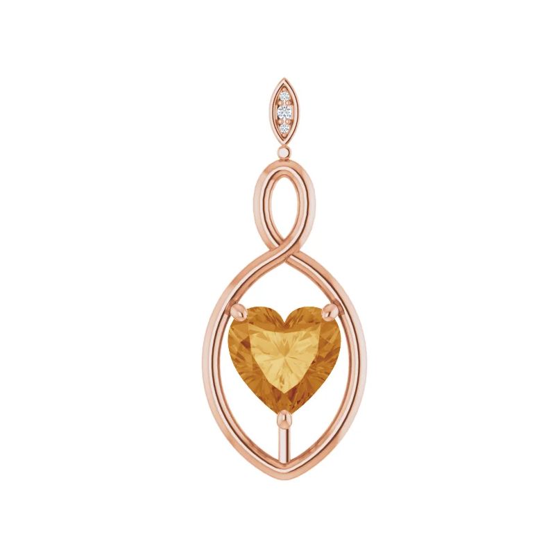 Pompeii3 9mm Citrine Women's Heart Pendant in 14k Gold Necklace 6mm Tall, 1 of 5