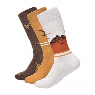 Mens Yellowstone Dutton Ranch Sunset Crew Socks 3-Pair Box Set