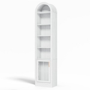 INFURNIC Decorative Storage Cabinets 5-Layer Shelf Slim Cabinet, Arched Freestanding Storage Cabinet With Glass Door, White, 10.2"*16.1"*71.1" - 1 of 4