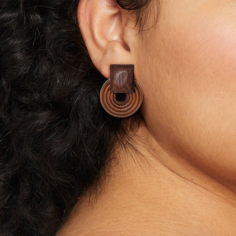 Square Post Doorknocker Earrings - A New Day&#8482; Brown, 3 of 5