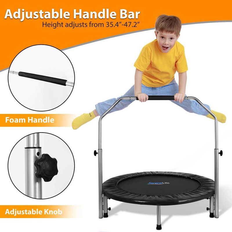 SereneLife 40 Inch Portable Highly Elastic Pro Aerobics Fitness Jumping Sports Trampoline with Handrail and Padded Cushion, Adult Size, 2 of 7