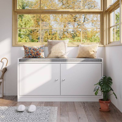 FUFU&GAGA Entryway Shoe Storage Bench with Cushion,Shoe Cabinet with Doors,Shoe Changing Stool With Storage,2-In-1 Storage & Seating