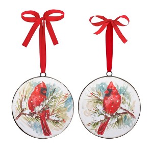 Winter Cardinal and Pine Branch Disc Ornament (Set of 12) - 1 of 4