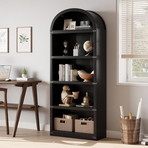 Acekool 5 Shelf Arched Bookcase with Metal Corner Protection, Tall Display Rack for Living Room, Bedroom - 1 of 4