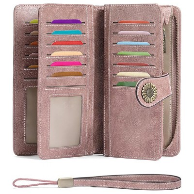 Women’s Wallet Leather Wristlet – RFID Blocking Large Capacity Credit Card Holder with Zipper Pocket, Multiple Compartments & Phone Slot