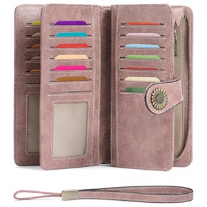 Women’s Wallet Leather Wristlet – RFID Blocking Large Capacity Credit Card Holder with Zipper Pocket, Multiple Compartments & Phone Slot - 1 of 4
