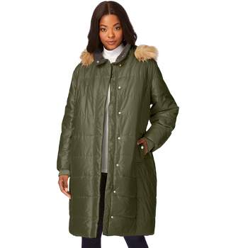 Roaman's Women's Plus Size Mid-Length Puffer Jacket with Hood