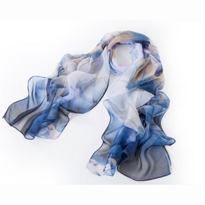 Signare USA Chiffon Lotus Navy Floral Chiffon Scarf - 1 of 4