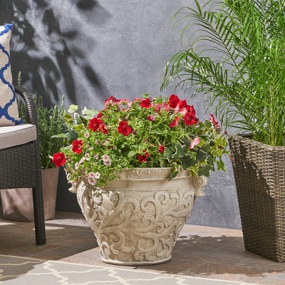 Christopher Knight Home Largo Outdoor Lightweight Concrete Urn Planter with Floral Accents