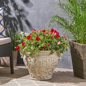 Christopher Knight Home Largo Outdoor Lightweight Concrete Urn Planter with Floral Accents - 1 of 4