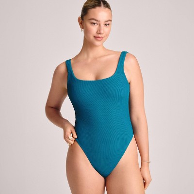 Vitamin A Women's Textured Jade Scoop Neck Classic Coverage One Piece Swimsuit - Blue S: Recycled Nylon, Removable Padding, High Leg Design