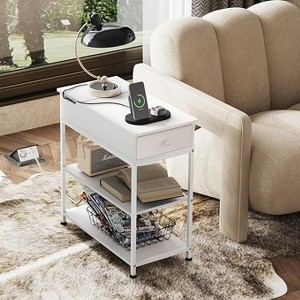 Side Table with 2 USB Ports and 2 Outlets, Flip Top End Table with Drawer and Storage Shelves, End Stand with Charging Station - 1 of 1