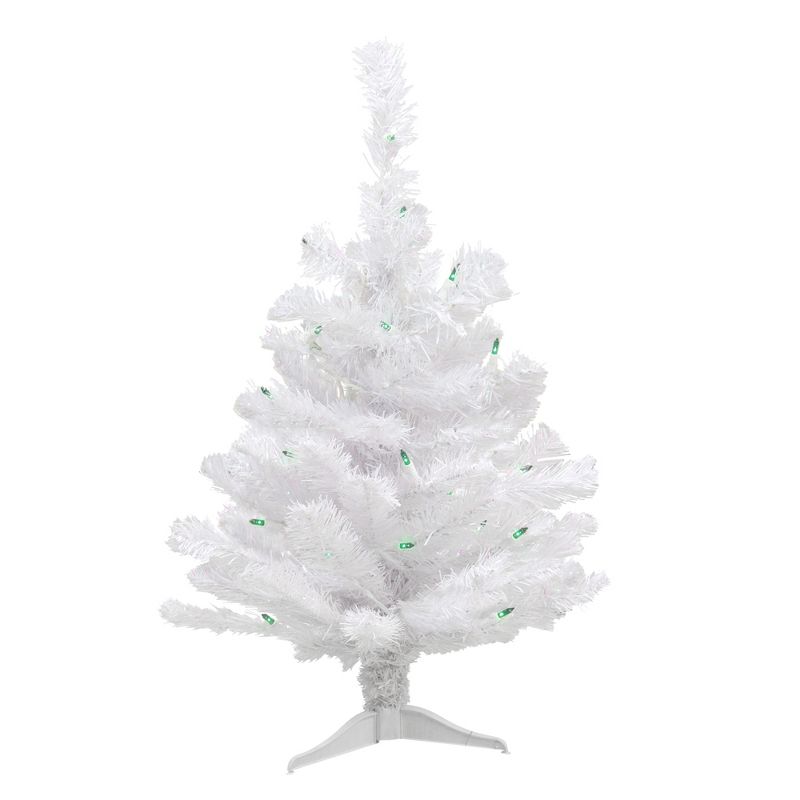 Northlight 2' Pre-Lit Small White Pine Artificial Christmas Tree, Green Lights, 1 of 5