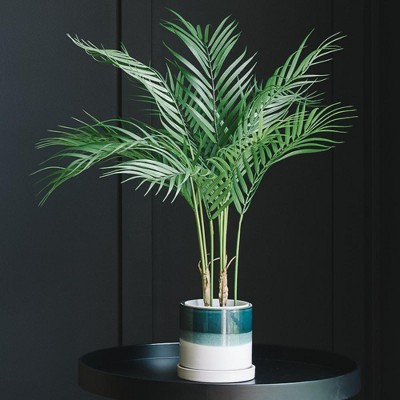 Tropical Paradise 24" Artificial Areca Palm with LED Lights in Black Pot