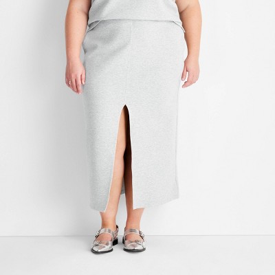 Women's Front Slit Fleece Midi Skirt - Future Collective Gray 4X