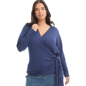 June + Vie by Roaman's Wrap-Front Cardigan - 1 of 4