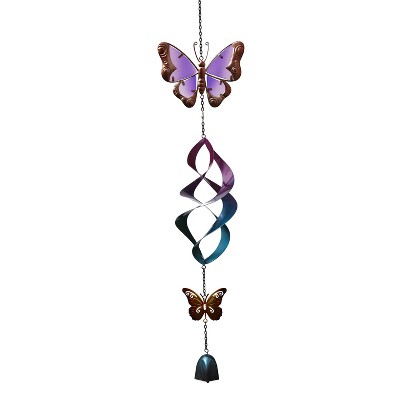 Lakeside Hanging Butterfly Wind Spinner with Bell Chime - Garden Décor Accent
