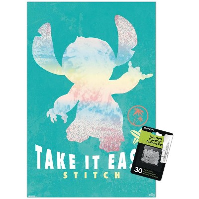 Trends International Disney Lilo and Stitch: Beach Vibes - Take It Easy Unframed Wall Poster Print Clear Push Pins Bundle 14.725" x 22.375"