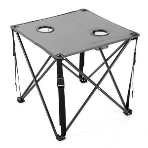 ARROWHEAD OUTDOOR 26" Heavy-Duty Portable Folding Camping Table, Square 600D Canvas Top, 2 Cup Holders, Steel Frame, Carry Bag, Granite Grey - 1 of 4