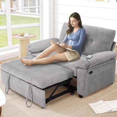 Dyonery 3 in 1 Convertible Sleeper Sofa Bed, Chenille Pull Out Couch with USB Ports & Adjustable Backrest, Tool-Free Loveseat Couch