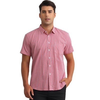 INSPIRE CHIC Men's Cotton Short Sleeve Formal Button Down Regular Fit Plaid Dress Shirts