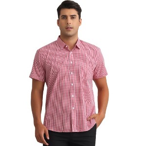 INSPIRE CHIC Men's Cotton Short Sleeve Formal Button Down Regular Fit Plaid Dress Shirts - 1 of 4