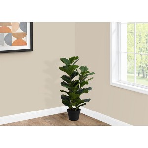 Monarch Specialties Artificial Plant 32 inch Tall Fiddle Tree Indoor Faux Fake Floor Greenery Potted Real Touch Decorative Green Leaves Black Pot - 1 of 4