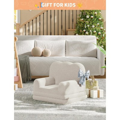 Kids' 2-in-1 Convertible Sofa Chair - Soft Teddy Fleece Toddler Lounger & Bed for Playroom, Nursery | Great Birthday Gift
