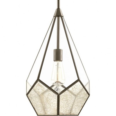 Progress Lighting, Cinq Collection, 1-Light Pendant, Antique Bronze, Geometric Glass Shade
