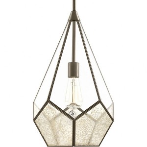Progress Lighting, Cinq Collection, 1-Light Pendant, Antique Bronze, Geometric Glass Shade - 1 of 3