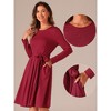 Allegra K Women's Long Sleeve A Line Ruffle Belted Business Casual Dress with Pockets - 2 of 4