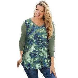 Woman Within Colorblock Scoopneck Thermal Sweatshirt - 1 of 4