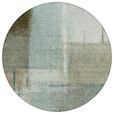 Pale Aqua And Beige Abstract Washable Indoor Outdoor Area Rug