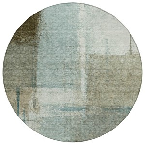 Pale Aqua And Beige Abstract Washable Indoor Outdoor Area Rug - 1 of 4