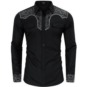 ZSJR Men's Western Cowboy Shirt - Long Sleeve Embroidered Button Down Casual