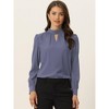 INSPIRE CHIC Women's Office Keyhole Elegant Stand Collar Long Sleeve Back Neck Button Blouse - 2 of 4