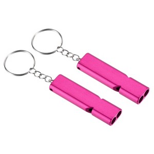 Unique Bargains Double Tubes Loud Aluminum Whistle with Lanyard Keychain 2 Pcs - 1 of 4
