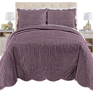 Collections Etc Bridget Textured Ring Design Oversized Scalloped Edge Bedspread - 1 of 3