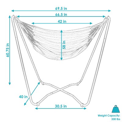 Blue Cotton Hanging Hammock Chair with Black Steel Stand