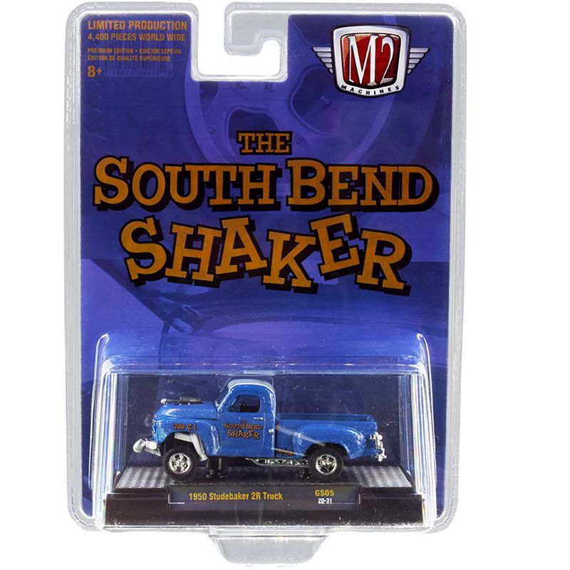 1950 Studebaker 2R Pickup Truck "The South Bend Shaker" Blue Heavy Metallic with White Stripes Ltd Ed 4400 pcs 1/64 Diecast Model Car by M2 Machines, 3 of 4