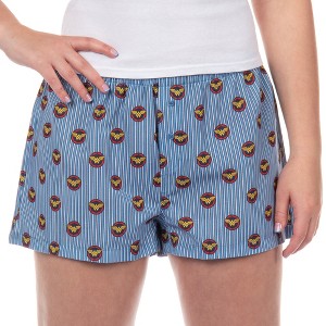 DC Comics Wonder Woman Pajama Shorts Women's Logo All Over Print PJ Bottoms Blue - 1 of 4