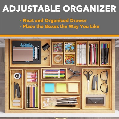 Natural Bamboo 14-Piece Multi-Use Drawer Organizer Set